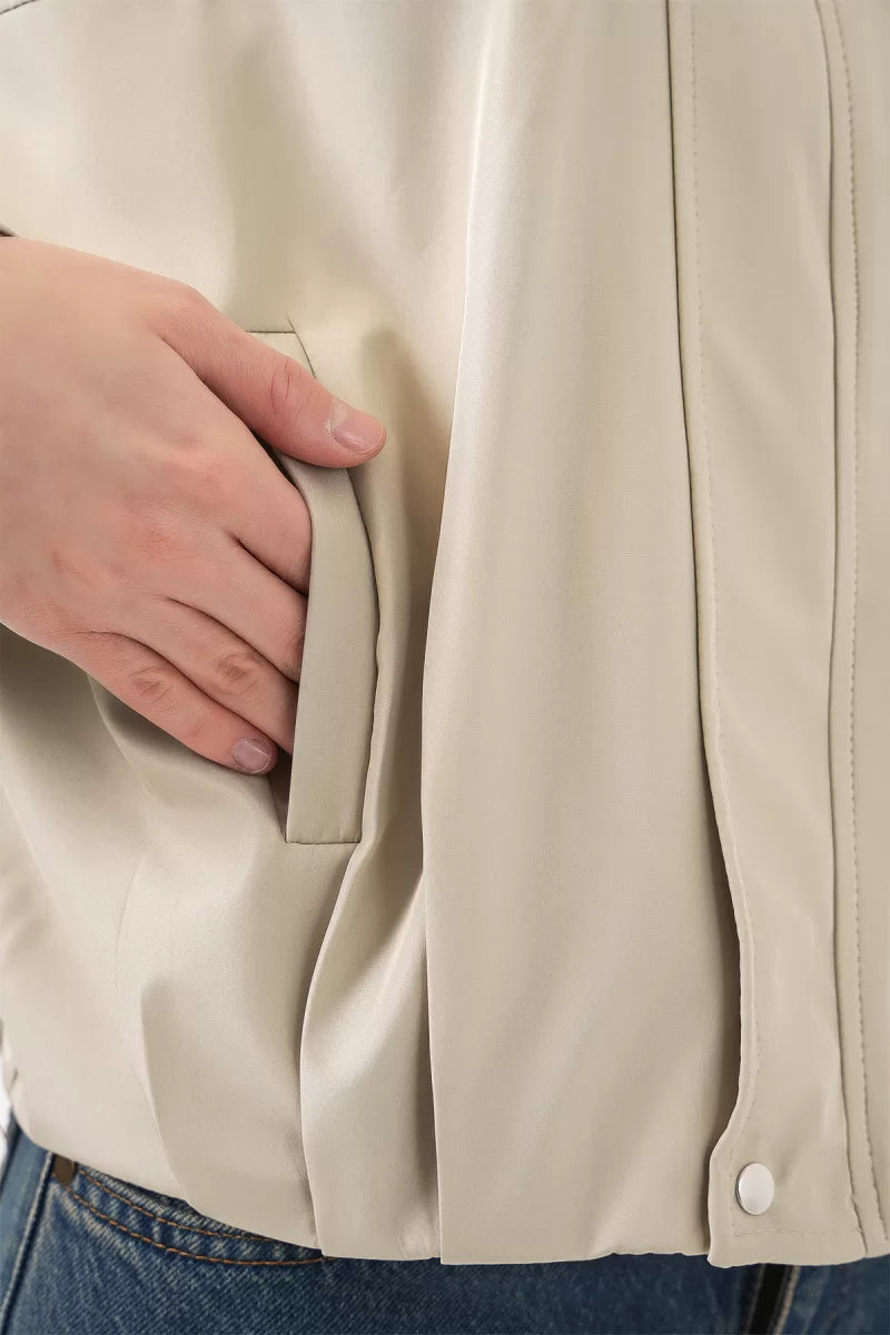 Kadın Gömlek Yaka Oversize Kesim Taş Ceket