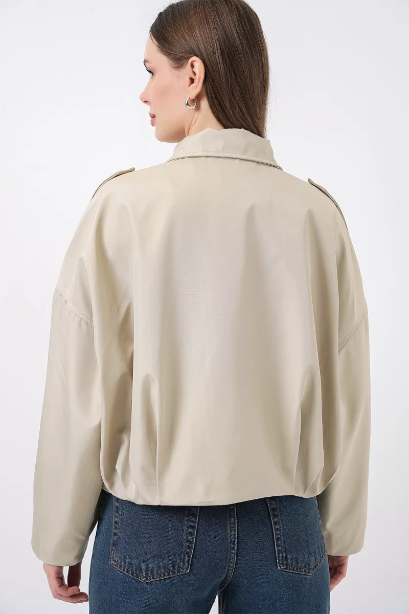 Kadın Gömlek Yaka Oversize Kesim Taş Ceket