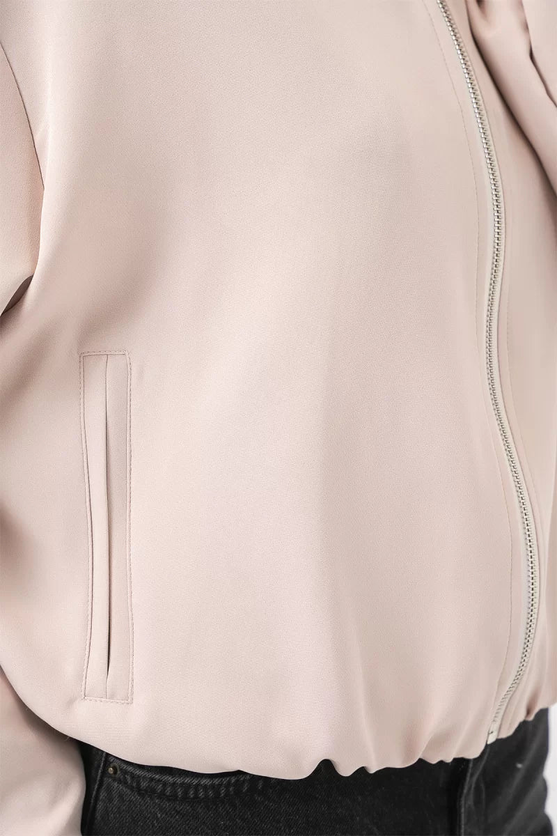 Kadın Klasik Yaka Normal Fermuarlı Oversize Krem Ceket