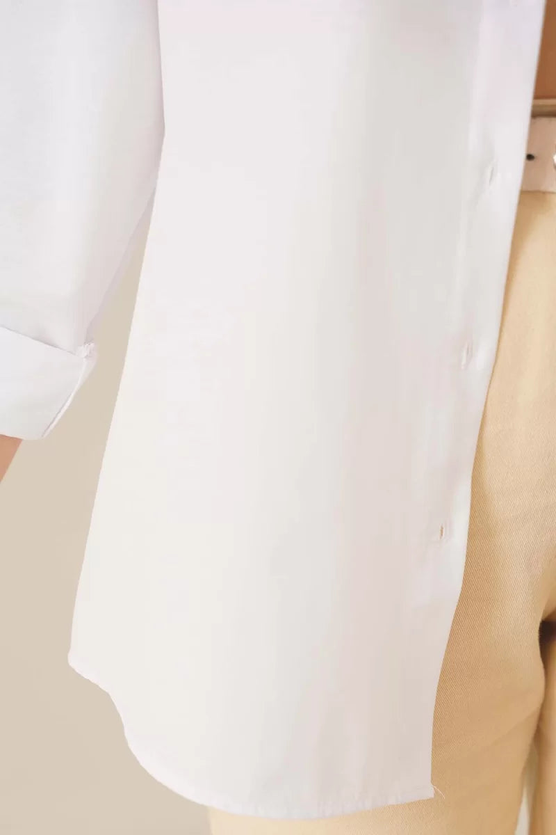 Kadın Oversize Basic Pamuklu Beyaz Tesettür Gömlek