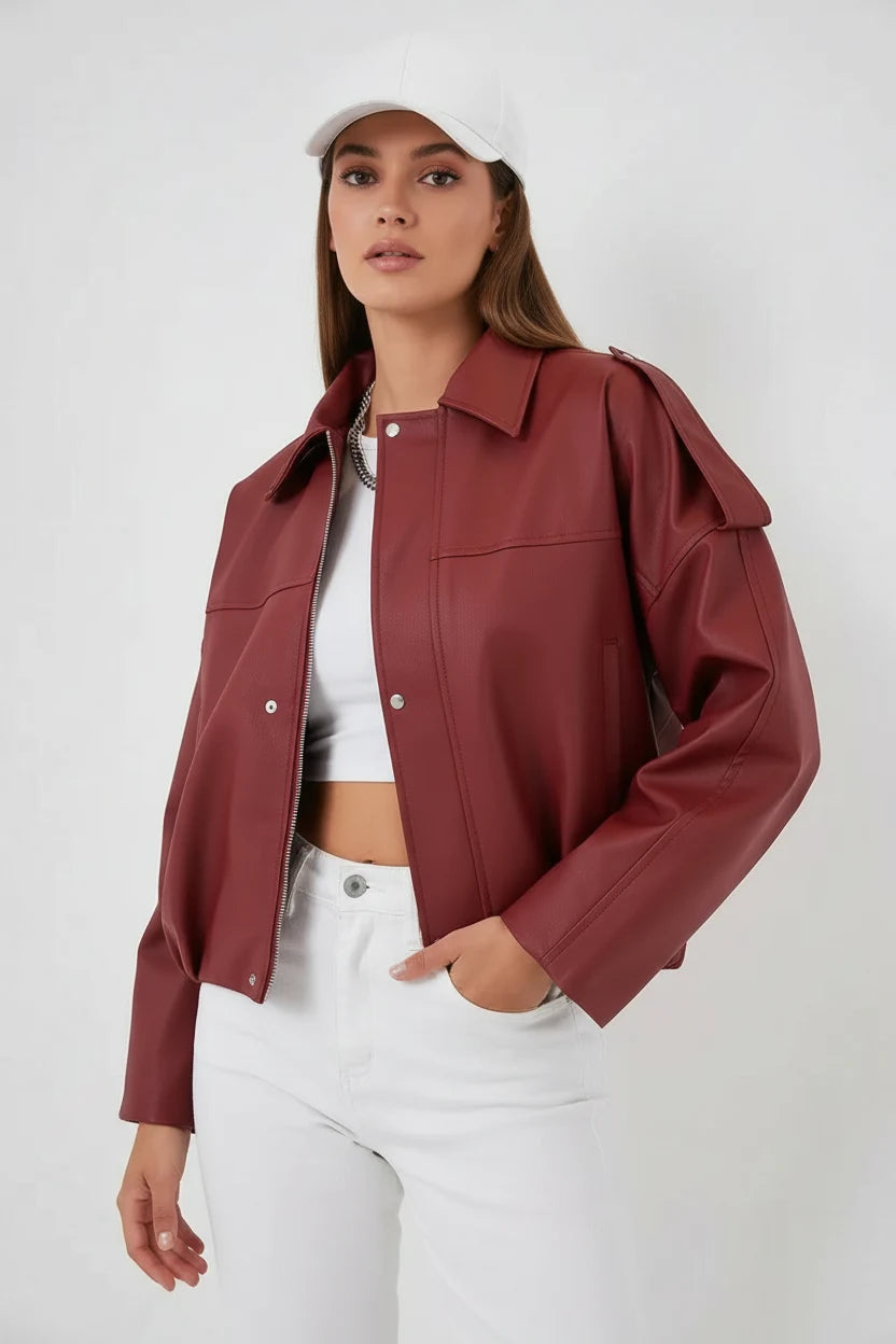 Kadın Klasik Yaka Oversize Kiremit Ceket