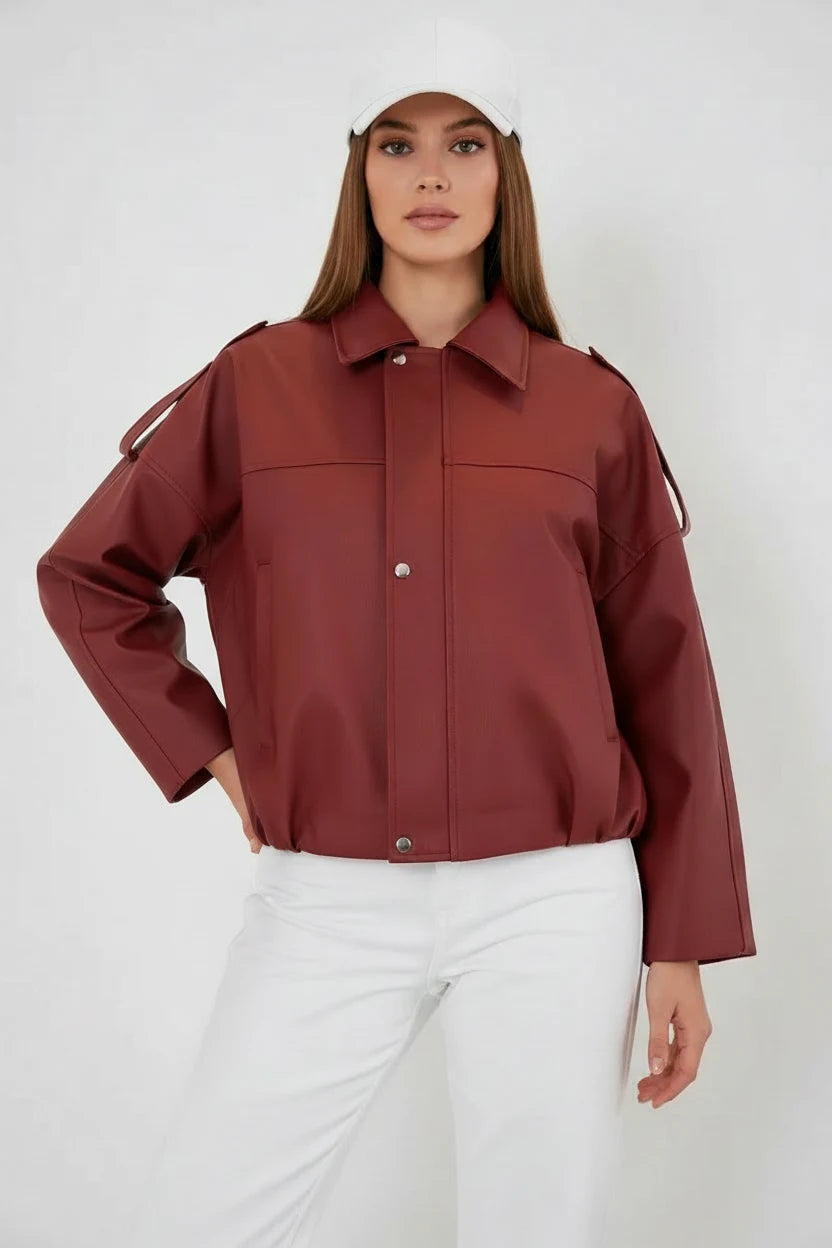 Kadın Klasik Yaka Oversize Kiremit Ceket