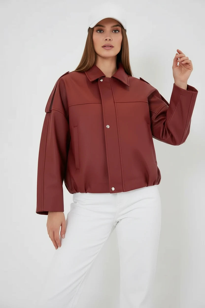 Kadın Klasik Yaka Oversize Kiremit Ceket