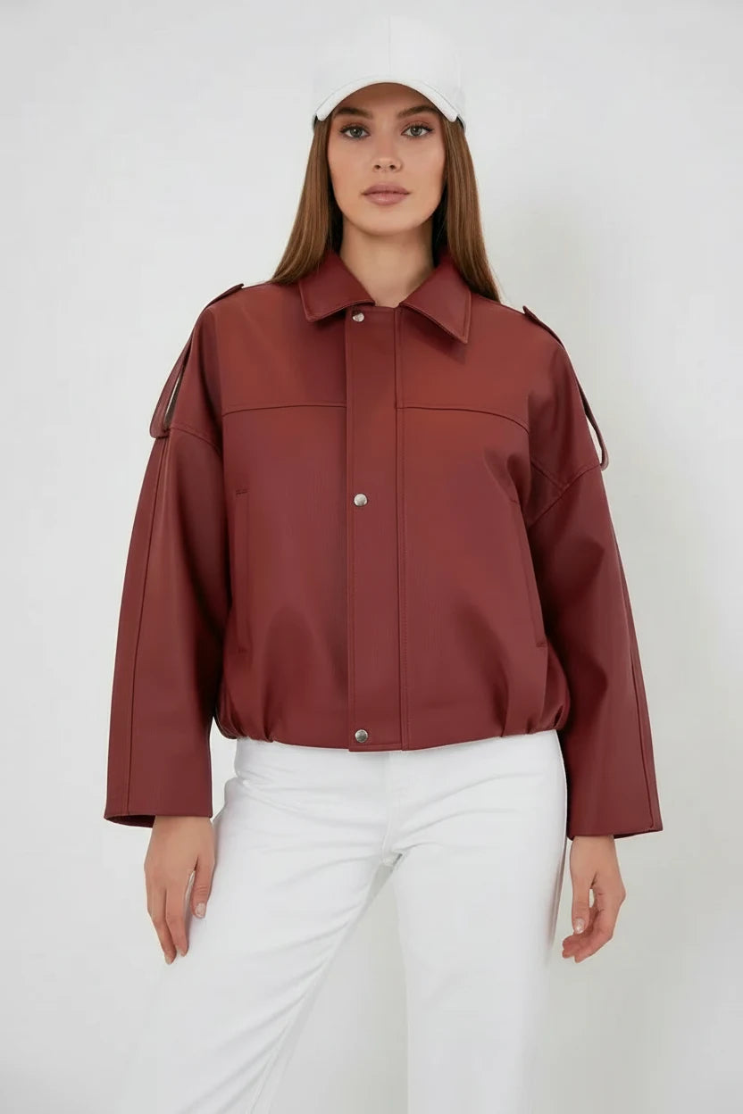 Kadın Klasik Yaka Oversize Kiremit Ceket