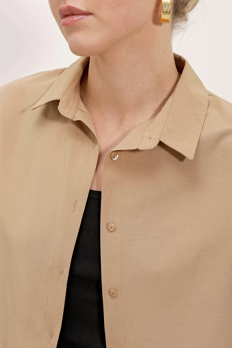 Kadın Basic Oversize Pamuklu Bisküvi Gömlek