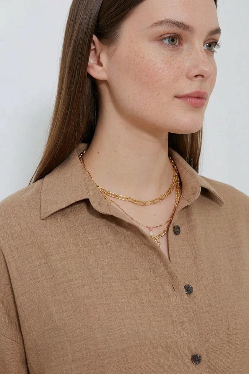 Kadın Oversize Viskon Camel Takım