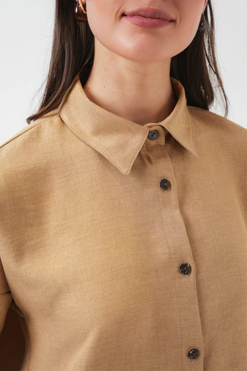 Kadın Oversize Viskon Camel Takım